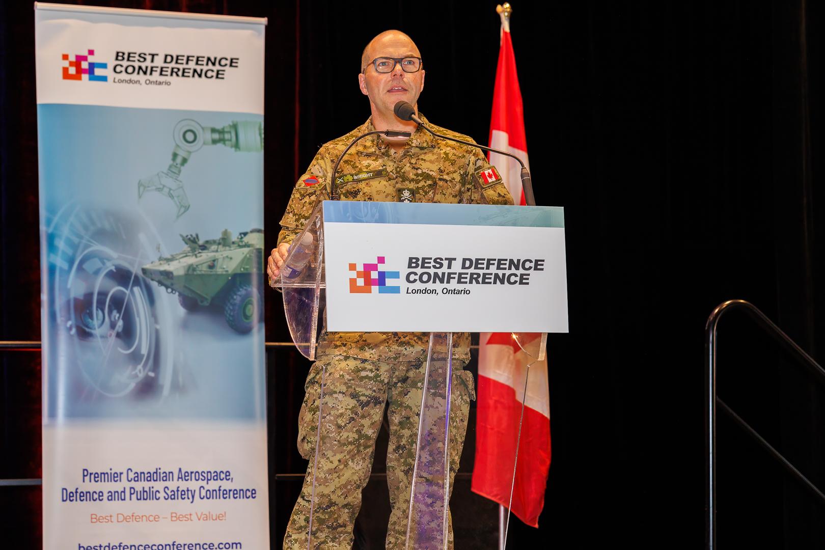 A Canadian Armed Forces officer addressing the Best Defence Conference in London, Ontario