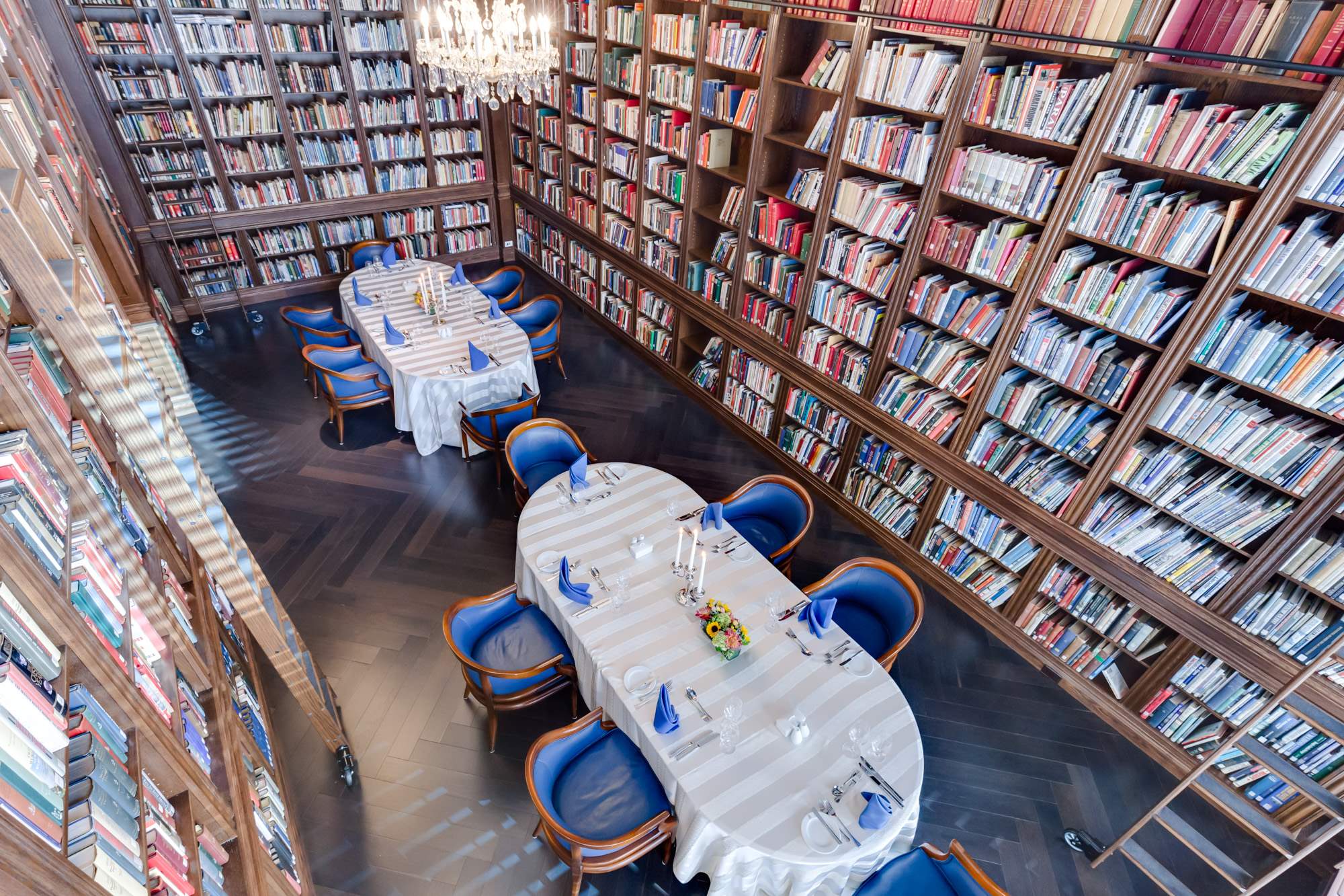 Aerial view of the two-storey library at the Royal Canadian Military Institute in Toronto