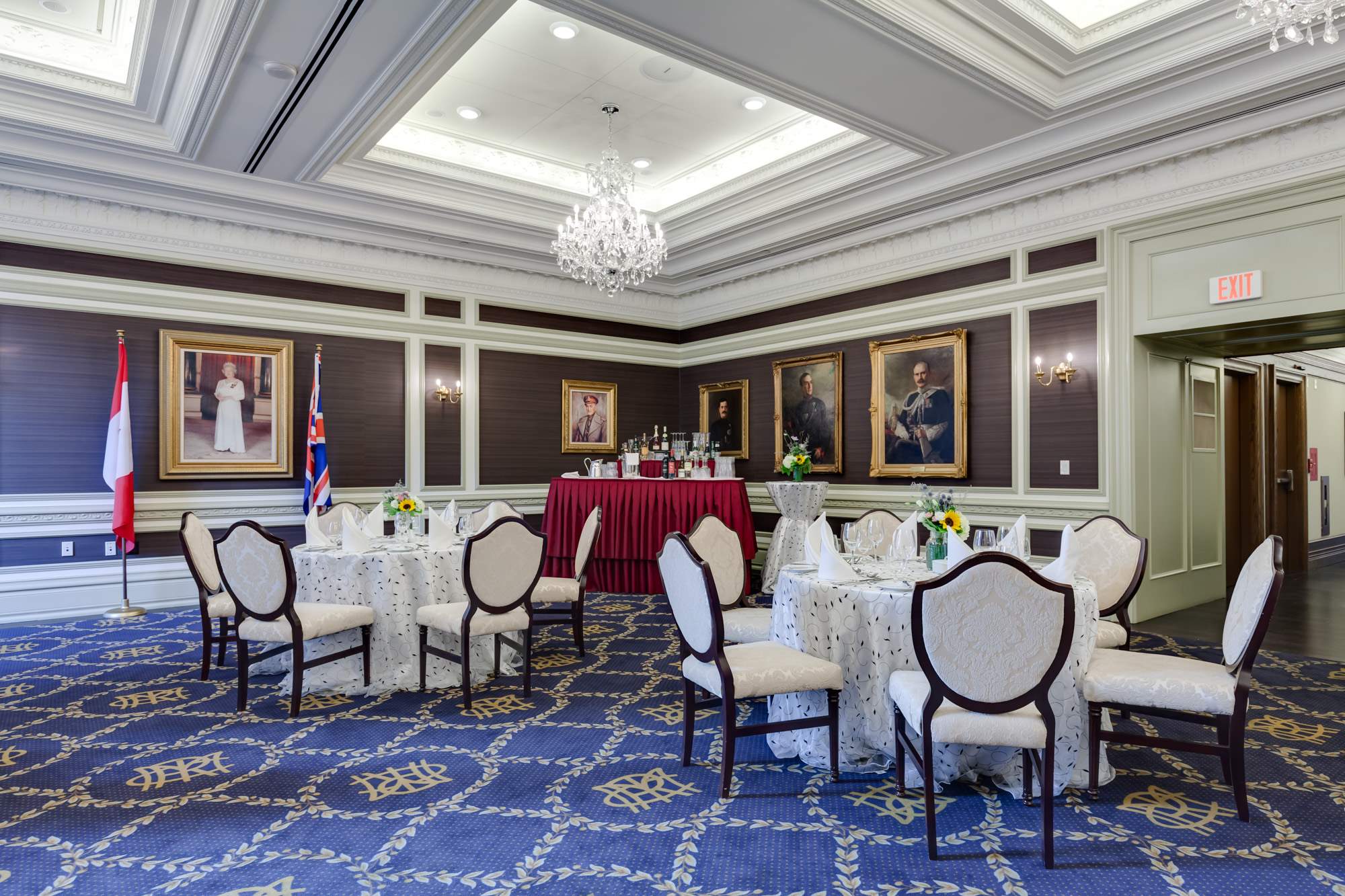 The Otter Room at the Royal Canadian Military Institute, set with round tables for facilitated group discussion